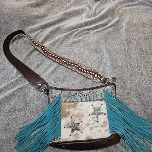 Myra Bag Turquoise Fringe Crossbody Bag with Star Accents